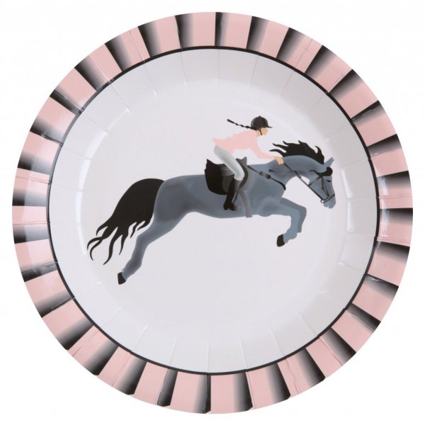 Pappteller - Pferdeparty - Rosa/Schwarz - 10er-Pack