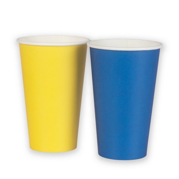 Große Pappbecher - Blau/Gelb - 24er-Packung Große Pappbecher - Blau/Gelb - 24er-Packung