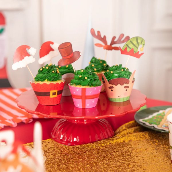 Cupcake-F�rmchen und Kuchenspie�er - Weihnachtsmotiv - 12er-Pack