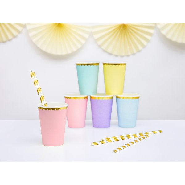 Pappbecher - Rosa - Goldrand - 6er-Pack