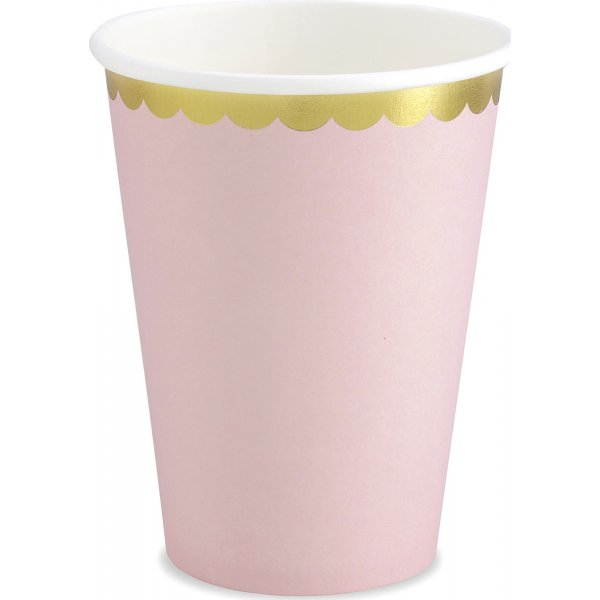 Pappbecher - Rosa - Goldrand - 6er-Pack
