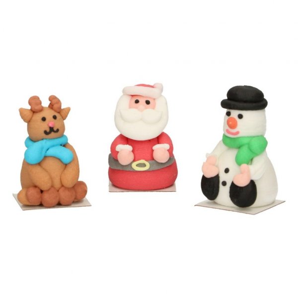 Zuckerdekorationen - 3D - Rentier/Weihnachtsmann/Schneemann - 3er-Pack Zuckerdekorationen - 3D - Rentier/Weihnachtsmann/Schneemann - 3er-Pack