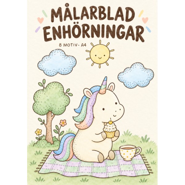Ausmalbild - Einhorn - 8 Motive - A4 Ausmalbild - Einhorn - 8 Motive - A4