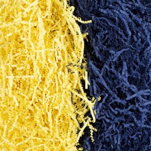 Zerkleinertes Füllpapier für Geschenktüten/Geschenkboxen - Blau/Gelb - 100 g Zerkleinertes Füllpapier für Geschenktüten/Geschenkboxen - Blau/Gelb - 100 g