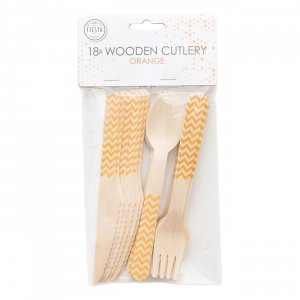 18er-Packung Holzbesteck mit orangefarbenem Zickzackmuster 18er-Packung Holzbesteck mit orangefarbenem Zickzackmuster