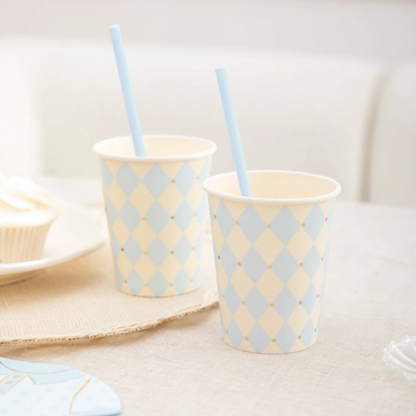 Pappbecher - Kariert - Blau/Gold - 6er-Packung Pappbecher - Kariert - Blau/Gold - 6er-Packung