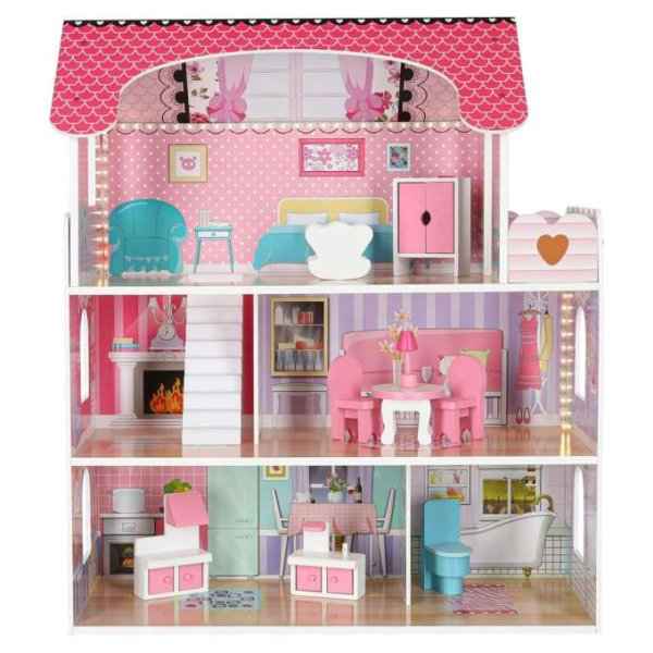 Puppenschrank aus Holz, 70 cm, rosa, mit LED-Beleuchtung - Selbstmontage Puppenschrank aus Holz, 70 cm, rosa, mit LED-Beleuchtung - Selbstmontage
