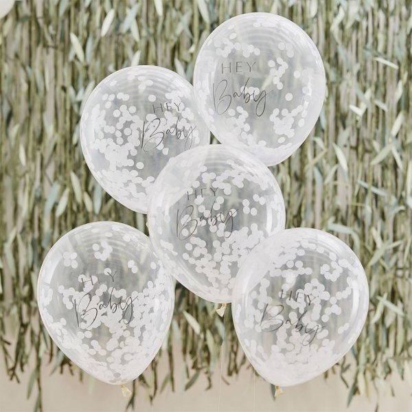 Konfetti-Luftballons - Hey Baby - Botanical Baby - 5er-Pack