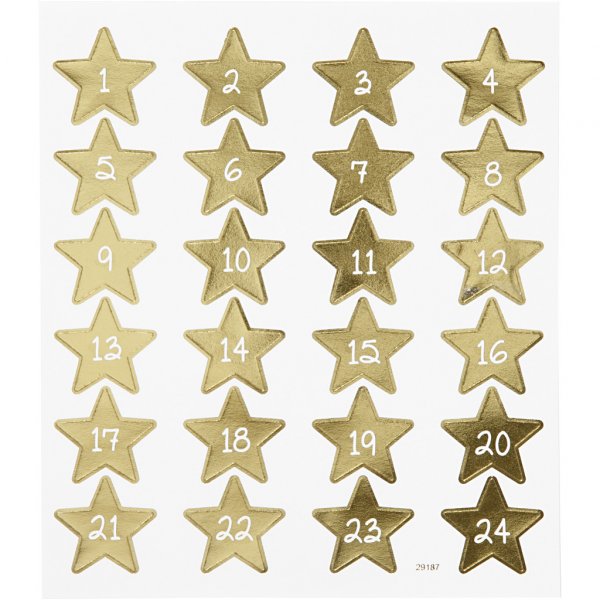 Aufkleber - Kalenderzahlen - Goldene Sterne - 24 Stck
