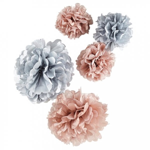 Pompons - 5er-Pack - Silber/Roségold Pompons - 5er-Pack - Silber/Roségold