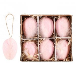 H�ngende Ostereier - 6er-Pack - Federn - Hellrosa