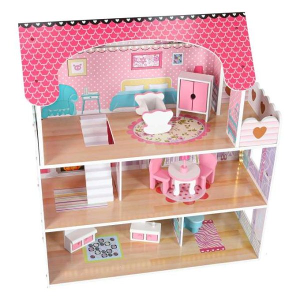 Puppenschrank aus Holz, 70 cm, rosa, mit LED-Beleuchtung - Selbstmontage Puppenschrank aus Holz, 70 cm, rosa, mit LED-Beleuchtung - Selbstmontage