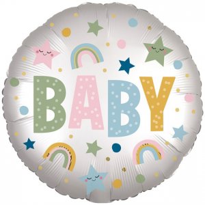 Folienballon - Rund - BABY - Pastellsterne & Regenbögen Folienballon - Rund - BABY - Pastellsterne & Regenbögen