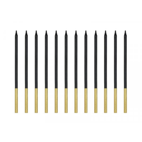 Kuchenkerzen - Lang - Schwarz/Gold - 12er-Pack