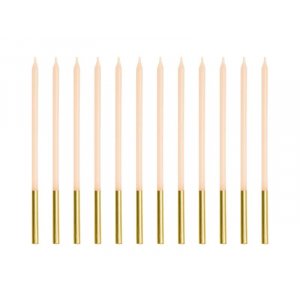 Lange Kuchenkerzen - Nude/Gold - 14 cm - 12 Stück Lange Kuchenkerzen - Nude/Gold - 14 cm - 12 Stück