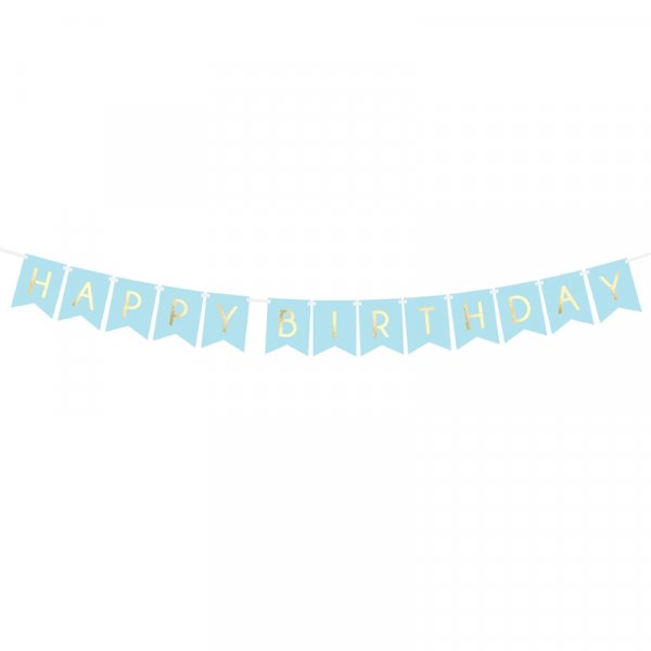 Wimpel - Happy Birthday - Blau/Gold