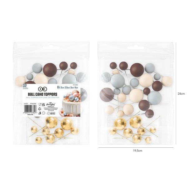 Tortendekoration/Kuchenaufsatz - Kugeln - Gold, Braun, Nude, Grau - 32 Stück Tortendekoration/Kuchenaufsatz - Kugeln - Gold, Braun, Nude, Grau - 32 Stück
