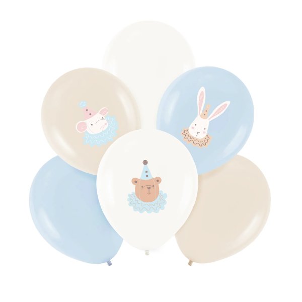 Ballonstrauß - Niedliche Tiere - Hellblau/Weiß/Nude - 6 Stück Ballonstrauß - Niedliche Tiere - Hellblau/Weiß/Nude - 6 Stück