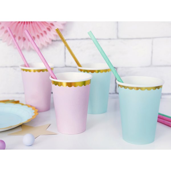 Pappbecher - Rosa - Goldrand - 6er-Pack