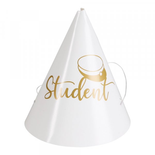 Partyhüte - Student - Weiß/Gold - 4er-Pack