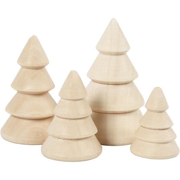 Weihnachtsmann-Accessoires - Weihnachtsbäume - Holz - 4er-Pack
