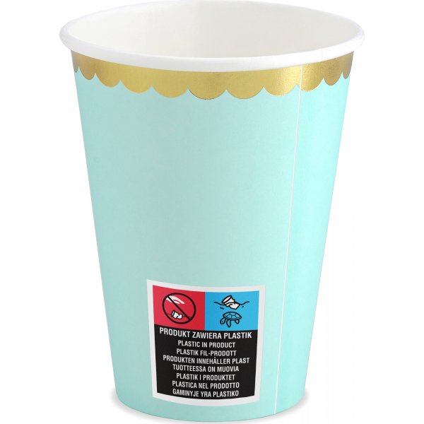 Pappbecher - Mint - Goldrand - 6er-Pack
