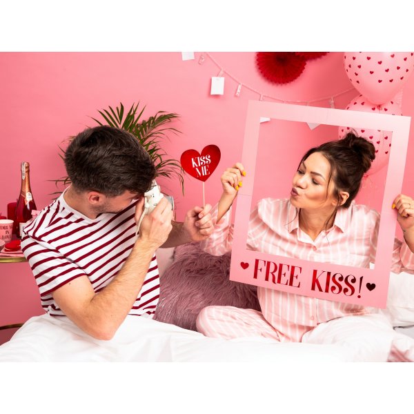 Luftballons - Hellrosa mit roten Herzen - 6er-Pack