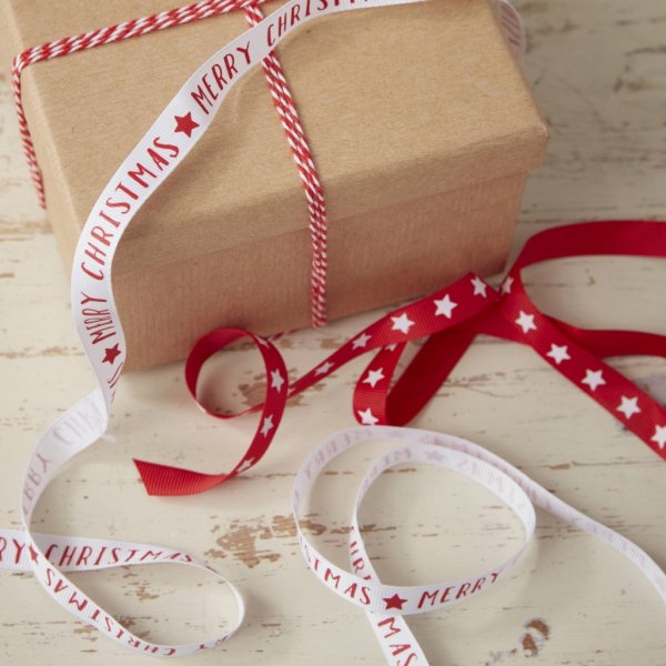 Geschenkschnur - Frohe Weihnachten - Rot/Wei - 3er-Pack