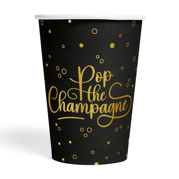 Pappbecher - Champagner-Frühstück - Schwarz - 210 ml - 8er-Packung Pappbecher - Champagner-Frühstück - Schwarz - 210 ml - 8er-Packung