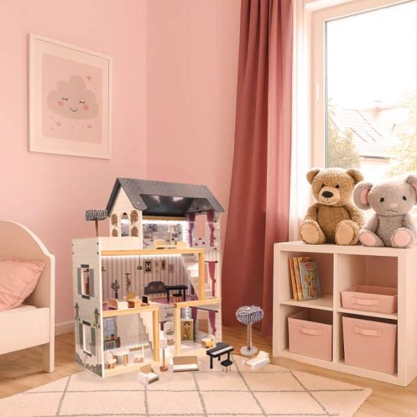 Puppenschrank aus MDF mit LED-Beleuchtung, 78 cm, weiß, inklusive 16 Möbelteilen - Bausatz Puppenschrank aus MDF mit LED-Beleuchtung, 78 cm, weiß, inklusive 16 Möbelteilen - Bausatz