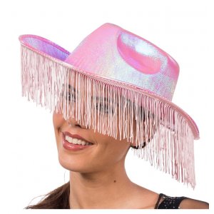 Rosa schimmernder Cowboyhut mit Fransen