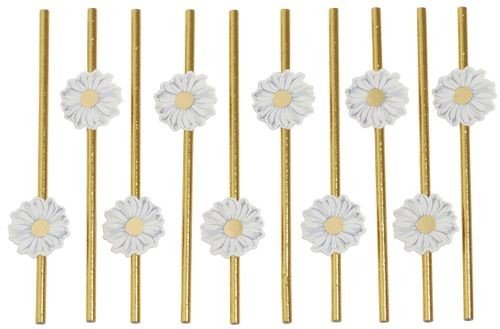 Strohhalme - Gold mit Blumen - 10er-Packung