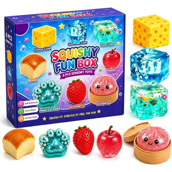 Squishy-Set - 8 Favoriten - Überraschungsbox mit Teigtasche Squishy-Set - 8 Favoriten - Überraschungsbox mit Teigtasche