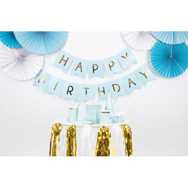 Wimpel - Happy Birthday - Blau/Gold