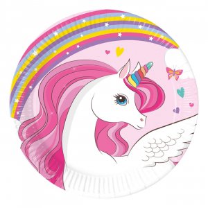 Pappteller Einhorn Regenbogenfarben 20 cm 8er-Pack Pappteller Einhorn Regenbogenfarben 20 cm 8er-Pack