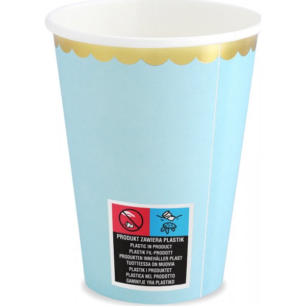 Pappbecher - Hellblau - Goldrand - 6er-Pack