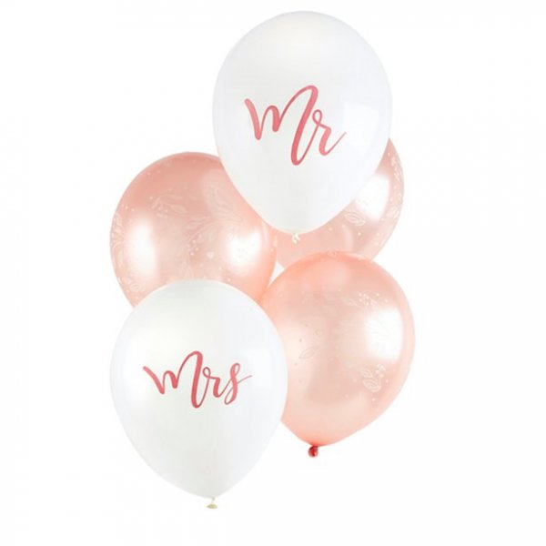 Luftballons - Mr & Mrs - Wei/Rosgold - 5er-Pack