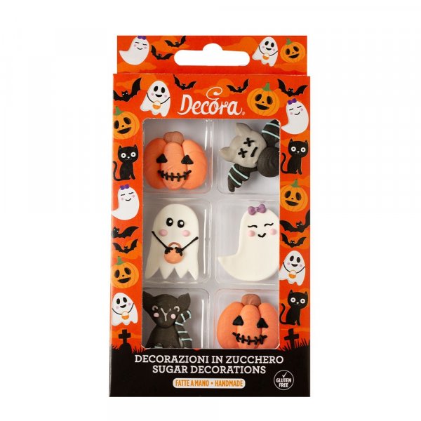 Zuckerdekorationen - K�rbisse, Geister, Katze, Hexe - Halloween - 6 St�ck