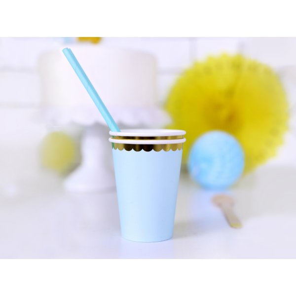 Pappbecher - Hellblau - Goldrand - 6er-Pack