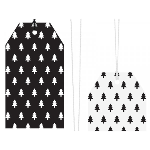 Geschenkanhnger - Schwarz/Wei - Weihnachtsbume - 12er-Pack
