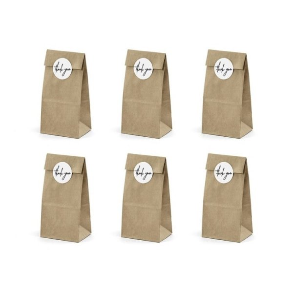 Papiertüten - Braun mit Etikett - 6er-Packung Papiertüten - Braun mit Etikett - 6er-Packung