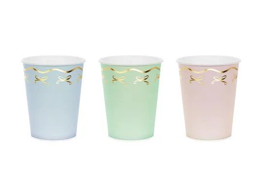Pappbecher - Blau/Mint/Rosa mit goldener Schleife - 6er-Packung Pappbecher - Blau/Mint/Rosa mit goldener Schleife - 6er-Packung