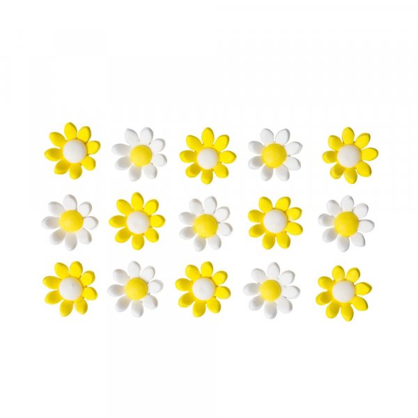Zuckerdekorationen - Blumen - 2,4 cm - Weiß/Gelb - 15 Stück Zuckerdekorationen - Blumen - 2,4 cm - Weiß/Gelb - 15 Stück