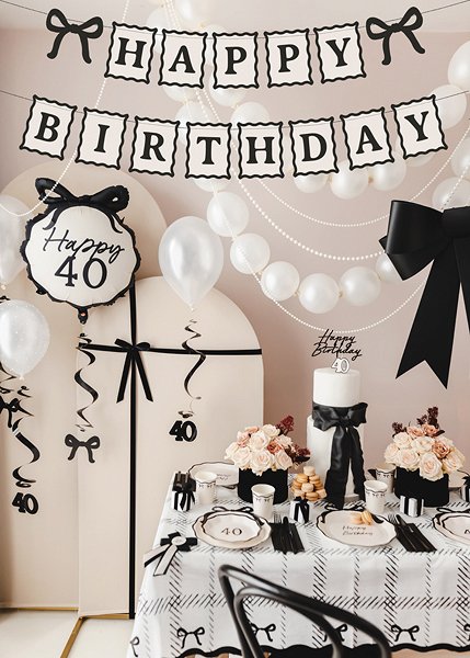 Geburtstagsbanner - Creme-Schwarz - 100 cm Geburtstagsbanner - Creme-Schwarz - 100 cm