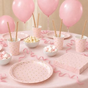 Party-Paket in Hellrosa - mit Punkten - für 6 Personen Party-Paket in Hellrosa - mit Punkten - für 6 Personen