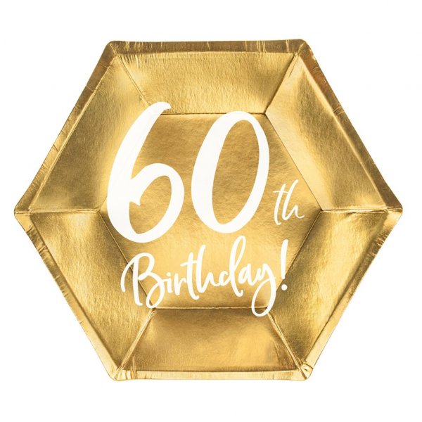 Dessertteller - 60. Geburtstag - Wei/Gold - 6er-Pack
