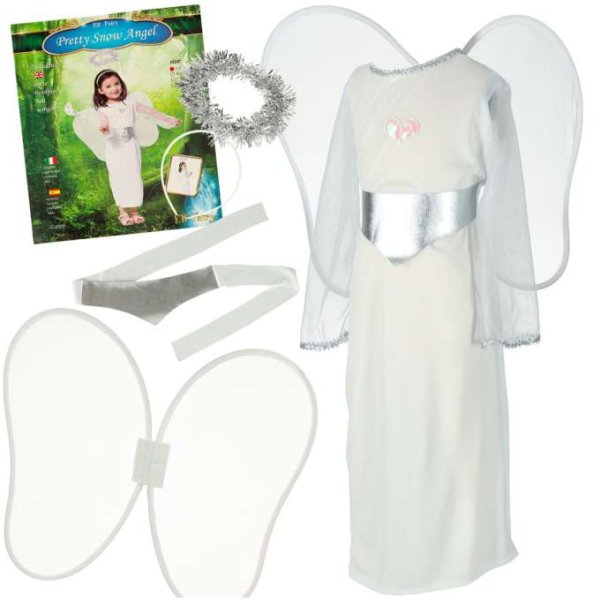 Engelskostüm für Kinder, Größe M (110-120 cm), Weiß mit silbernen Details - Kostüm Engelskostüm für Kinder, Größe M (110-120 cm), Weiß mit silbernen Details - Kostüm