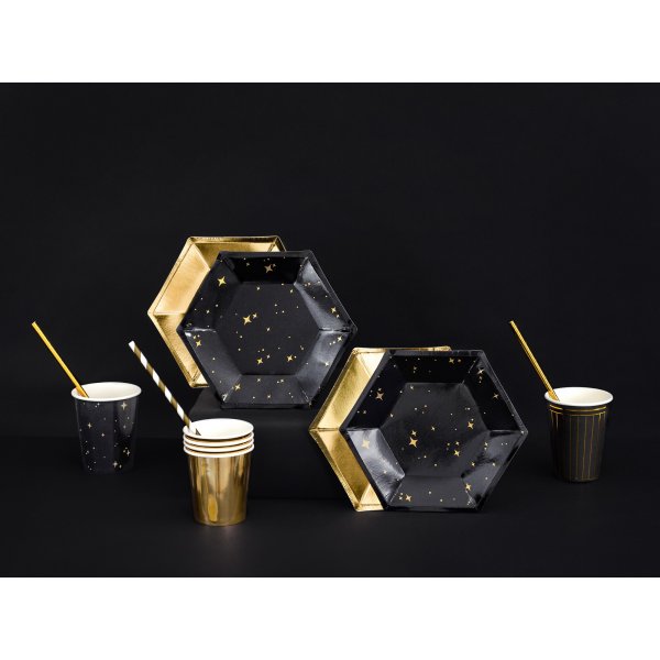 Dessertteller - Sparkle - Schwarz/Gold - 6er-Pack