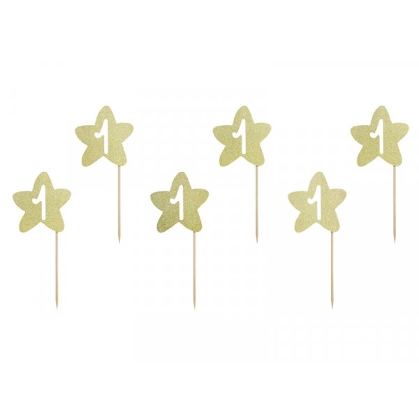 Kuchenspiee - 1. Geburtstag - Goldene Sterne - 6er-Pack