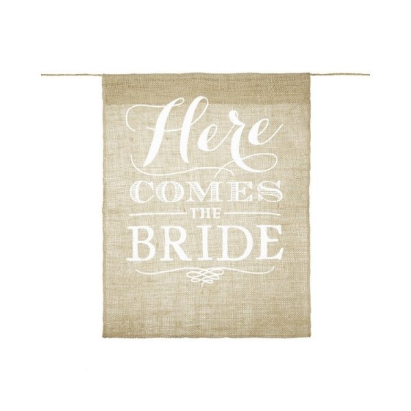 Flagge - \\\"Hier kommt die Braut\\\" - Jute-Stoff - 41 x 51 cm Flagge - \\\"Hier kommt die Braut\\\" - Jute-Stoff - 41 x 51 cm